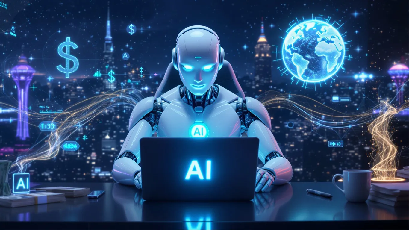 Avatar de IA grabando frente a un ordenador