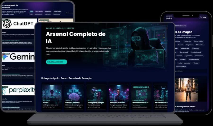 Mockup del Banco Secreto de Prompts en pantalla