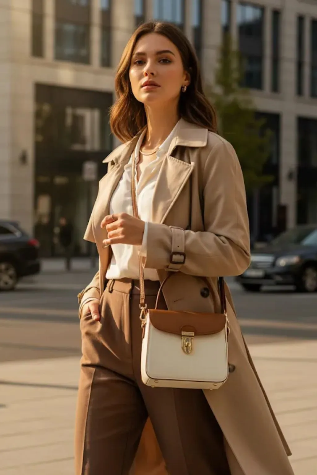 Modelo con chaqueta de cuero en ciudad