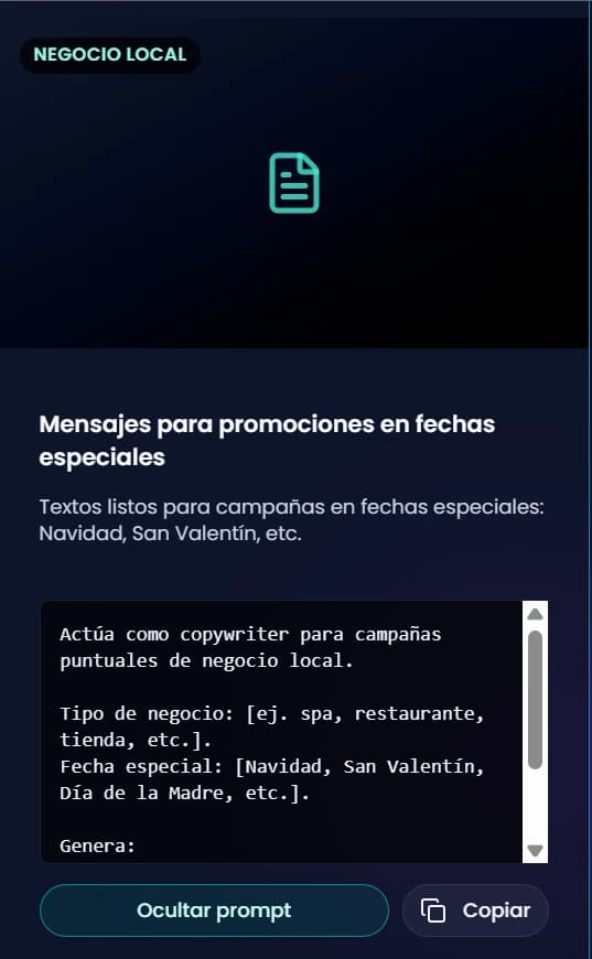 Página de prompts para optimizar el flujo de trabajo